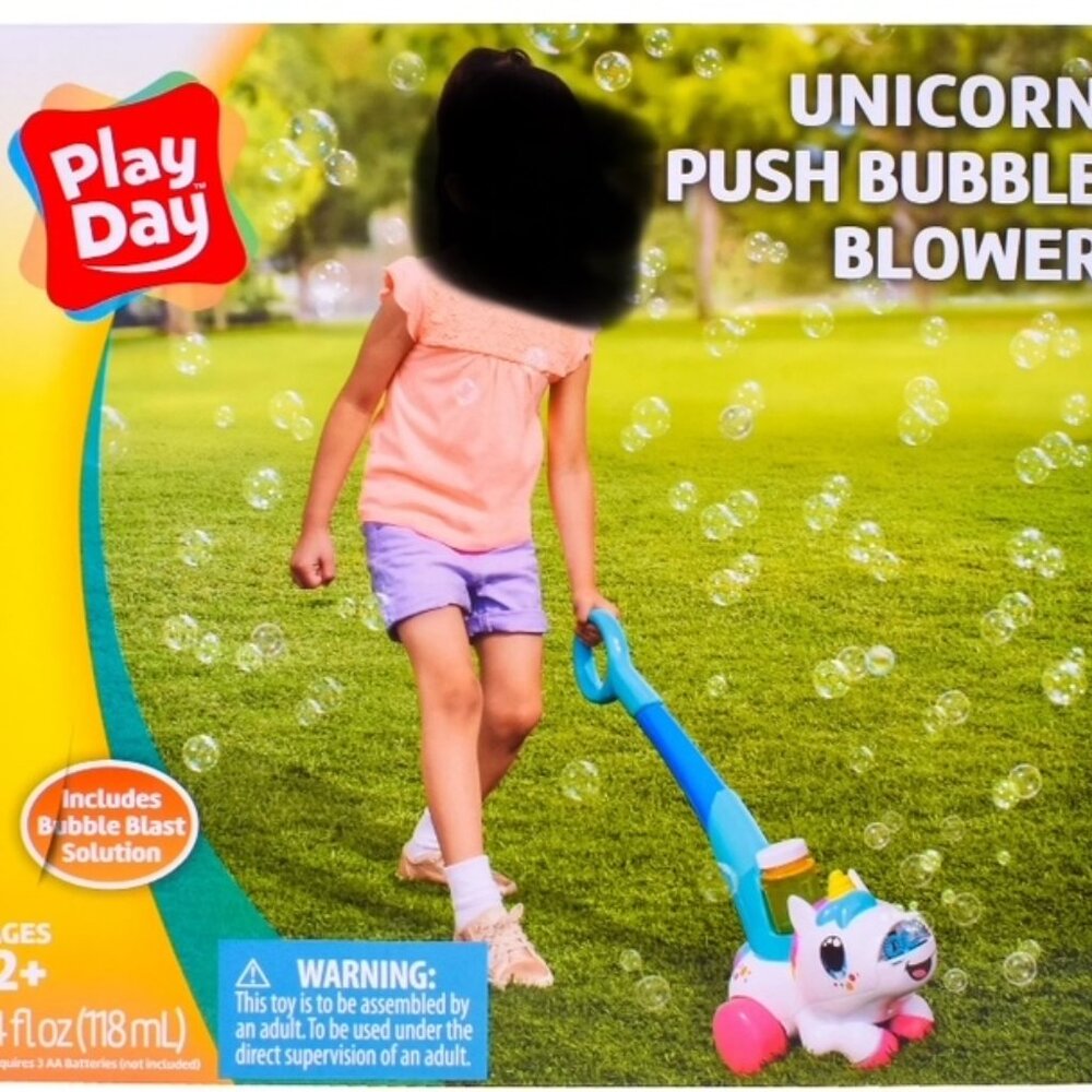 Play Day UNICORN PUSH BUBBLE BLOWER, includes 4 oz Bubble Solution